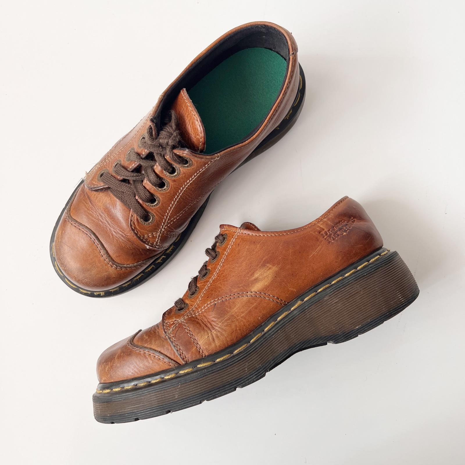 Vintage Dr. Martens Platform Oxfords Brown Leather Chunky Mary Jane Boots Size 8